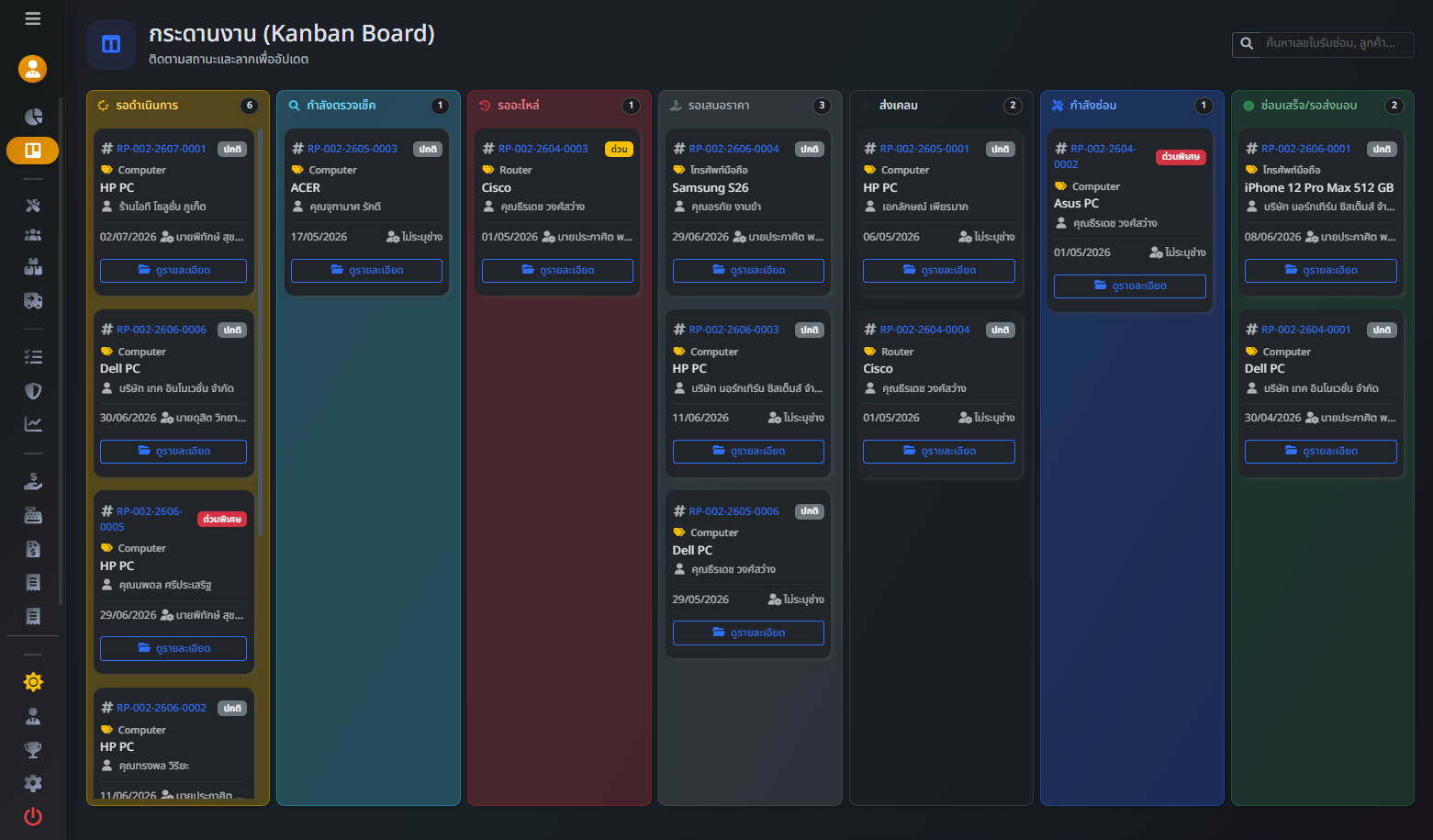 กระดานงานซ่อม (Kanban)